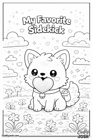 This adorable Valentine’s Day coloring page features a happy game pet holding a heart with the message “My Favorite Sidekick.”
