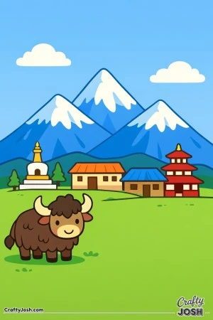 Travel high into the mountains of Nepal, where simple village homes sit beneath tall, snowy peaks and a friendly yak says hello.