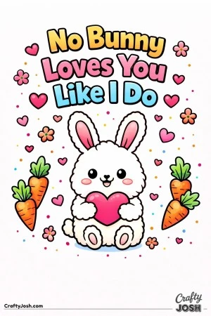 This adorable Valentine’s Day coloring page features a fluffy bunny holding a heart with the sweet message “No Bunny Loves You Like I Do.”