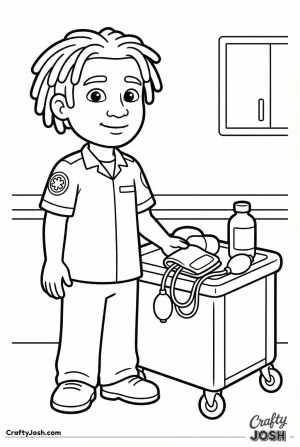 Paramedic checking equipment coloring page