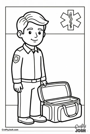Paramedic standing by medical bag coloring page