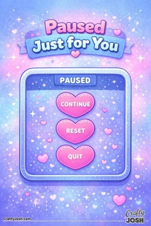 This fun Valentine’s Day coloring page features a cute paused game screen with heart-shaped menu buttons and the message “Paused Just for You.” ..