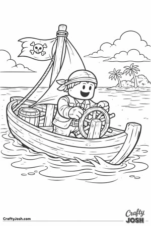 Pirate ocean travel scene coloring page