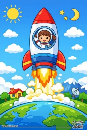 A tall rocket launches from Earth