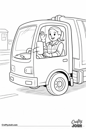 Sanitation worker driving garbage truck