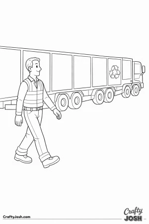 Sanitation worker long recycling truck