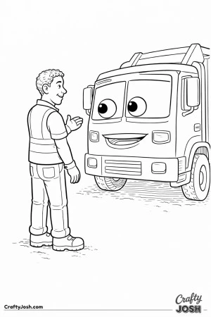 Sanitation worker talking to truck