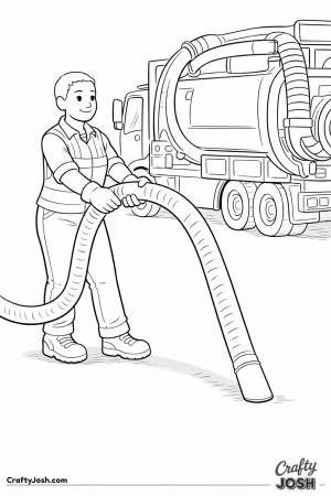 Sanitation worker vacuum hose truck