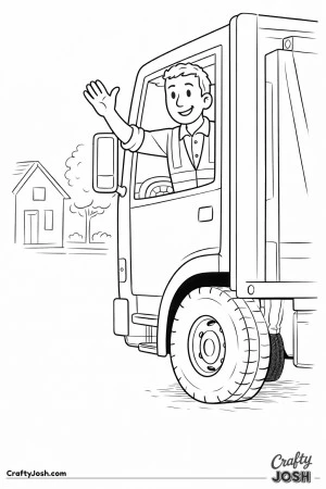 Sanitation worker waving from truck