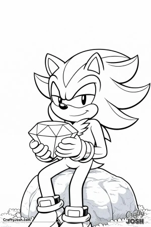 Shadow calmly holding a large Chaos Emerald with both hands against