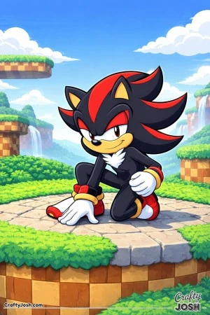 Shadow pauses on one knee with a hand on the ground