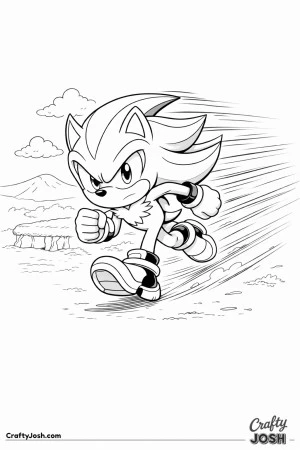 Shadow the Hedgehog runs forward in a focused sprint, with speed lines trailing behind him