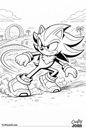 Shadow skids sideways to a stop, with curved motion lines and dust puffs kicking up beneath his shoes