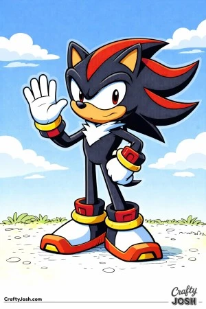 Shadow the Hedgehog standing and waving