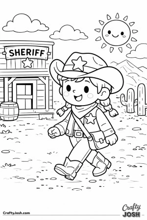 A confident sheriff strolls through town with a small satchel and a big smile.