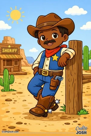 This sheriff is taking a break, leaning on his post and enjoying a calm moment in town.