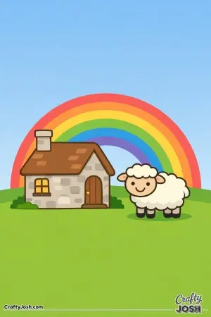 This cozy little cottage and its fluffy sheep were first created as a bright, colorful picture to spark imagination