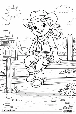 This happy sheriff is taking a break, perched on a fence and soaking up the Wild West sunshine.