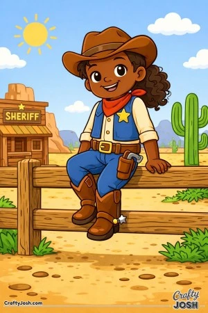 This happy sheriff is taking a break, perched on a fence and soaking up the Wild West sunshine.