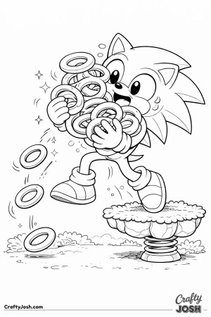 Sonic struggles to hold a huge pile of rings as several slip away and fall