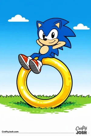 Sonic rests on an massive ring like a chair