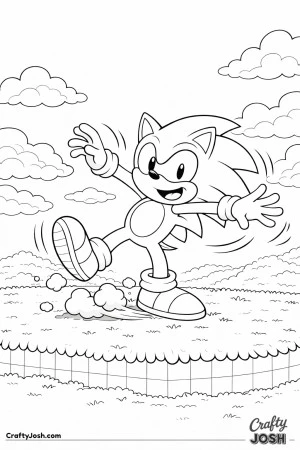 Sonic skids with one foot sliding forward as he waves his arms to regain balance