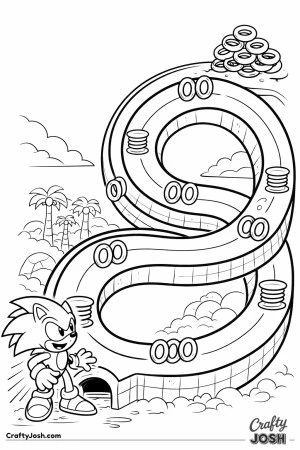 This scene shows Sonic the Hedgehog ready to start a twisty maze adventure built around a giant loop with rings marking the correct route