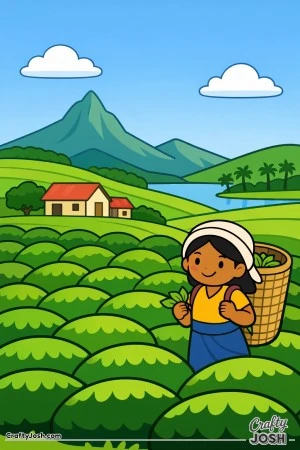 Travel to the rolling tea fields of Sri Lanka, where rounded bushes stretch across the hills and a friendly worker gathers fresh leaves