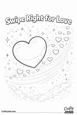 This playful Valentine’s Day coloring page features a big heart swiping across the page with trailing hearts and motion lines, paired with the ..
