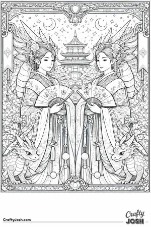 This illustration shows a mirrored princess and her dragon, arranged like an ornate playing card.