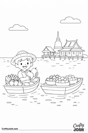 Float along a peaceful river in Thailand where a smiling market vendor sells fruit from a little boat