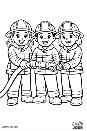 Three firefighters holding hose