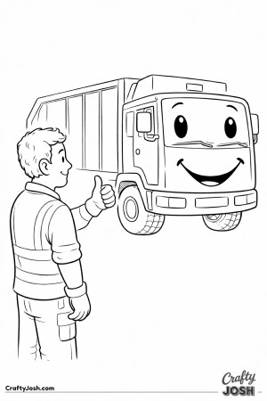 Thumbs up garbage truck worker