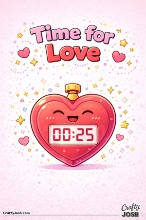 This playful Valentine’s Day coloring page features a smiling heart-shaped countdown timer with the message “Time for Love.”