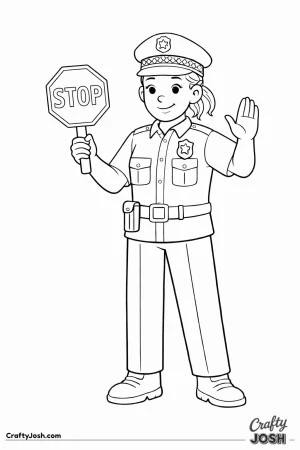 Traffic control police officer with stop paddle