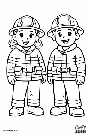 Two firefighters smiling coloring page