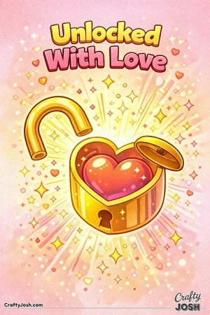 This Valentine’s Day coloring page features a heart revealed inside an unlocked padlock with the phrase “Unlocked With Love.”