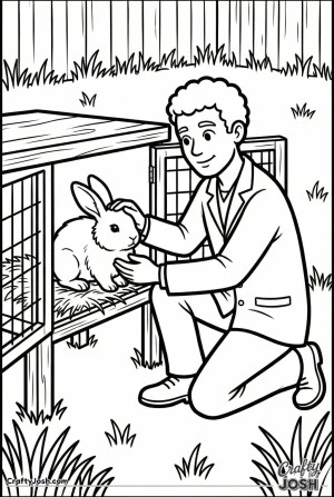Vet checking rabbit hutch