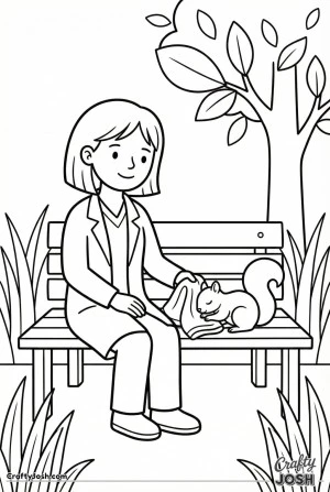 Vet with squirrel on a bench