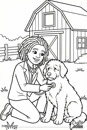 Veterinarian checking farm dog