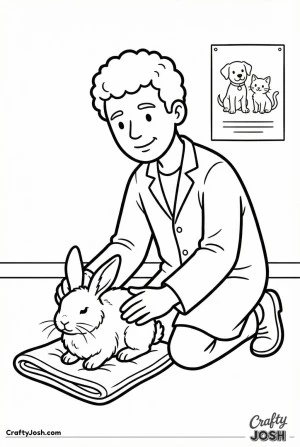 Veterinarian with curly hair treating bunny