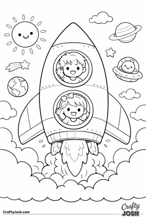 A rocket launches through fluffy clouds