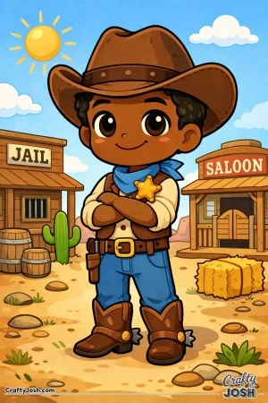 This brave little sheriff is ready to keep the Wild West safe, one smile at a time.