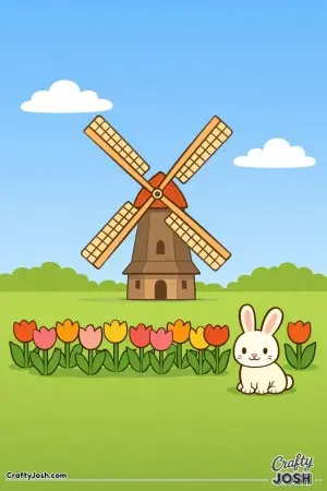 The colorful artwork helped bring this friendly windmill field to life.