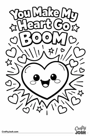 This fun Valentine’s Day coloring page features a smiling heart bursting with love.