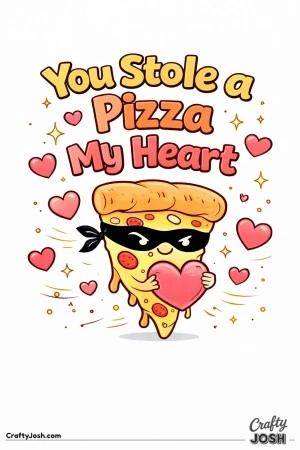 This fun Valentine’s Day coloring page features a sneaky, smiling pizza slice holding a heart with the playful phrase “You Stole a Pizza My ..