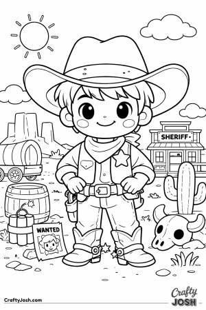 Meet a brave little sheriff ready to keep the Wild West in order, hands on his belt and a big smile on his face.