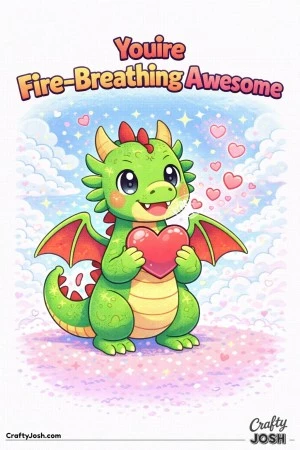 This Valentine’s Day coloring page features a friendly cartoon dragon holding a heart and breathing little hearts instead of fire, paired with the ..