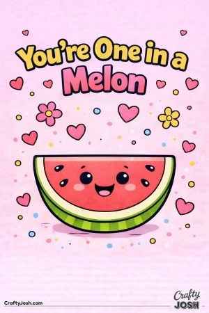 This fun Valentine’s Day coloring page features a smiling watermelon slice and the playful phrase “You’re One in a Melon.”