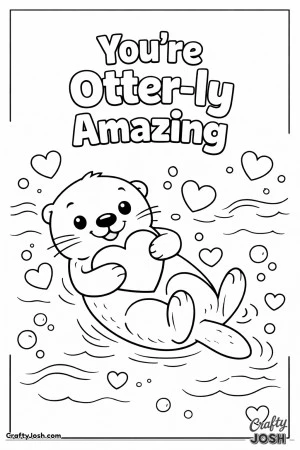 This adorable Valentine’s Day coloring page features a cute otter floating happily while holding a heart and the message “You’re Otter-ly ..